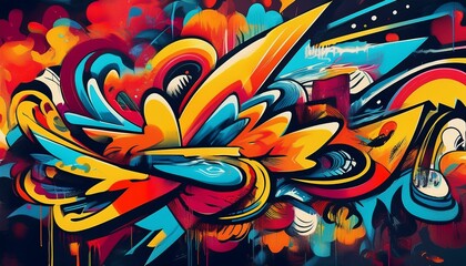 Obraz premium An urban background with retro graffiti featuring bright colors and wild patterns.