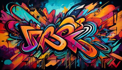 An urban background with retro graffiti featuring bright colors and wild patterns.