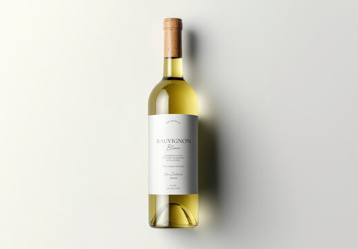 Branding Flatlay White Wine Bottl Label Mockup With Generative AI