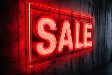 A banner featuring the word "Sale" isolated and illuminated in red neon