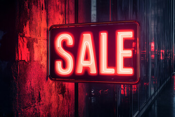 A banner featuring the word "Sale" isolated and illuminated in red neon