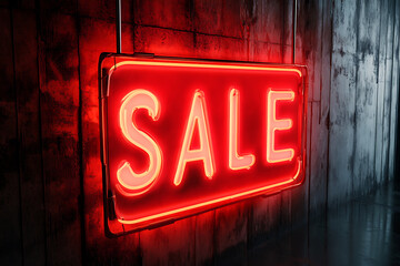 A banner featuring the word "Sale" isolated and illuminated in red neon