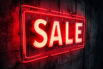 A banner featuring the word "Sale" isolated and illuminated in red neon