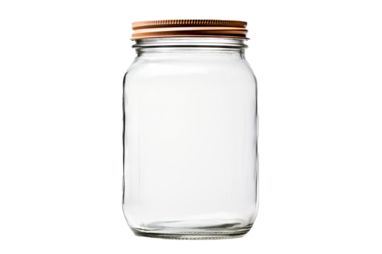 Empty jar isolated on transparent background for culinary, storage, and decorative design projects featuring clear glass and modern kitchenware elements