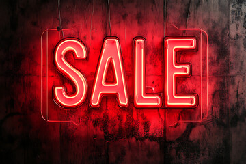 A banner featuring the word "Sale" isolated and illuminated in red neon