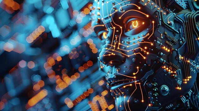 A human-headed robot composed of artificial intelligence electronic components