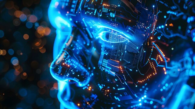 A human-headed robot composed of artificial intelligence electronic components