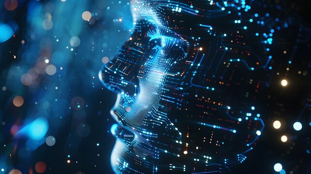 A human-headed robot composed of artificial intelligence electronic components