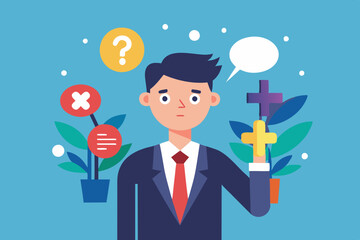 Second opinion, suggestion or advice to consider, reason or logical thinking, information to make decision or judgement concept, businessman think from listening to second opinion and make decision.
