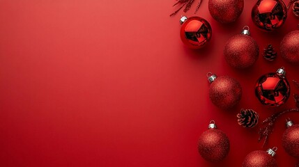 Festive Christmas Wreath Flat Lay on White Background with Copy Space for Holidays Decorations, Top View Composition