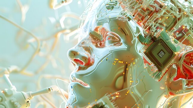 A human-headed robot composed of artificial intelligence electronic components