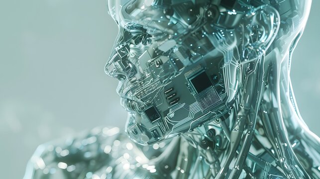 A human-headed robot composed of artificial intelligence electronic components