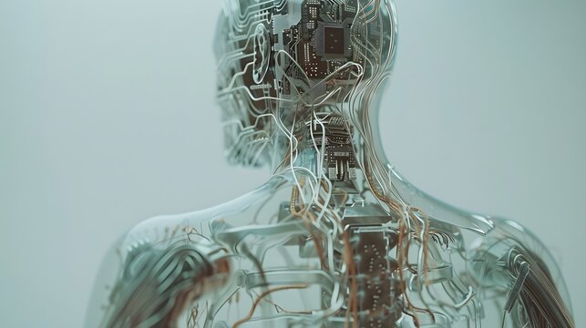 A human-headed robot composed of artificial intelligence electronic components