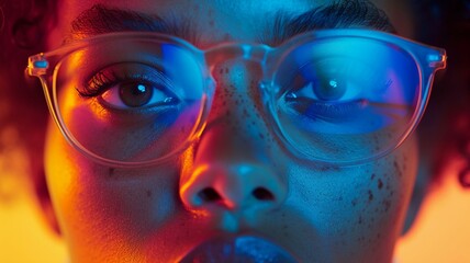 Black African Woman with Glasses Close-Up