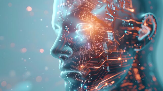 A human-headed robot composed of artificial intelligence electronic components