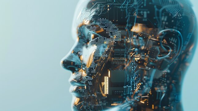 A human-headed robot composed of artificial intelligence electronic components