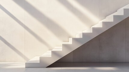 Minimalist White Staircase in Sunlit Room.