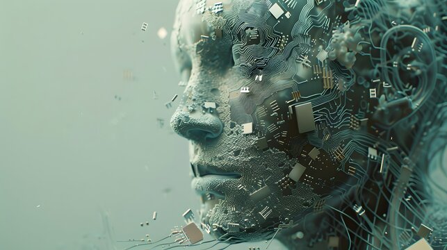 A human-headed robot composed of artificial intelligence electronic components