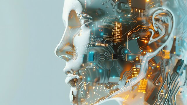 A human-headed robot composed of artificial intelligence electronic components
