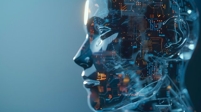 A human-headed robot composed of artificial intelligence electronic components