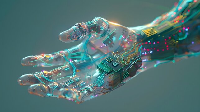 Hand composed of artificial intelligence technology and electronic components
