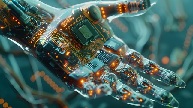 Hand composed of artificial intelligence technology electronic components