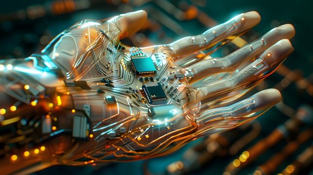 Hand composed of artificial intelligence technology electronic components