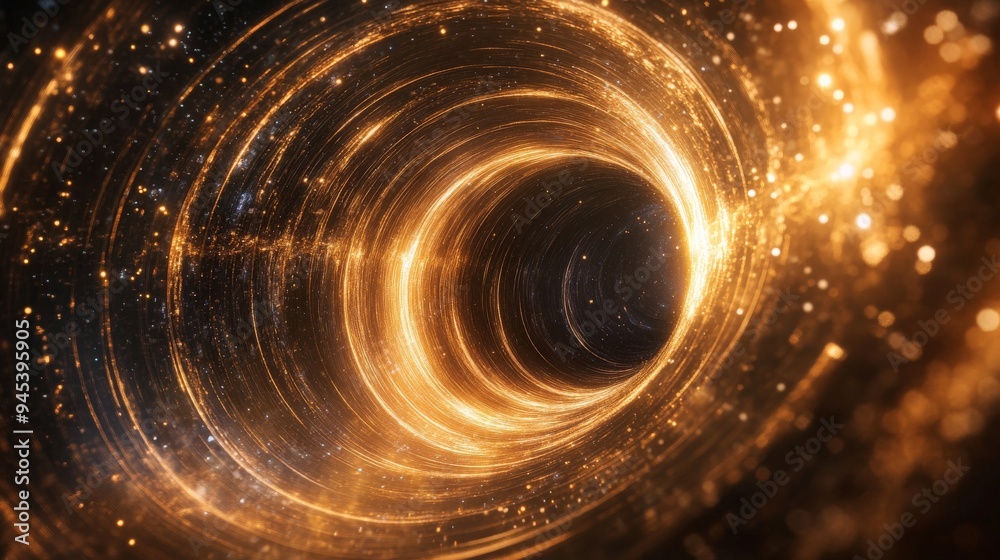 Poster a stunning golden swirling vortex representing a dynamic cosmic phenomenon, demonstrating a captivat