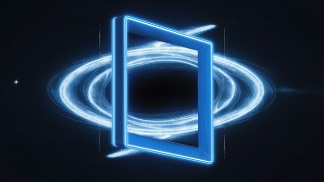 Royal blue rectangle frame illustration with neon light effect on dark background - 4K resolution.