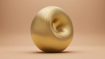 Shiny yellow gold ribbed design on a smooth beige background