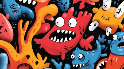 Obraz premium Colorful Cartoon Monsters with Big Eyes and Teeth Illustration