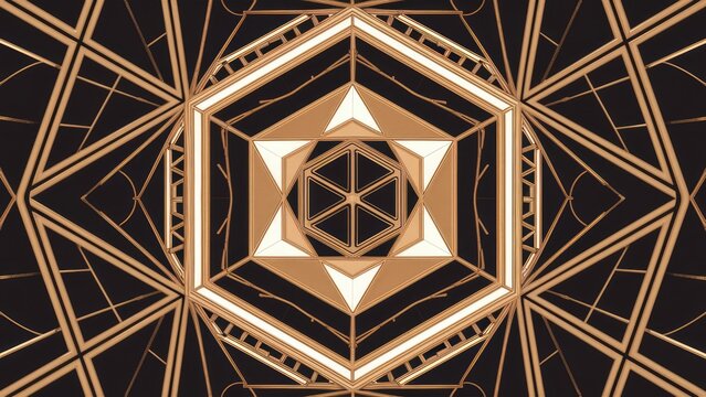 Symmetrical regular hexagon with six congruent triangles or rhombuses and six lines of symmetry.