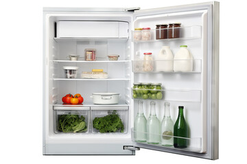 Modern double-door refrigerator isolated on transparent background for home appliance design, kitchen layout visualizations, and interior decor projects in high-resolution PNG format.