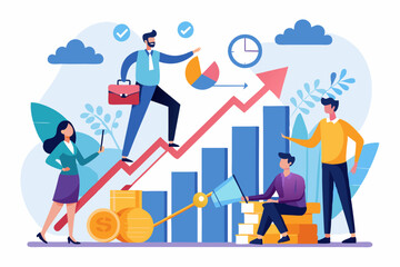 Teamwork to help business growth, team success or increase performance, improvement or growing business, career growth or effort to succeed concept, business people team help build growth graph chart.