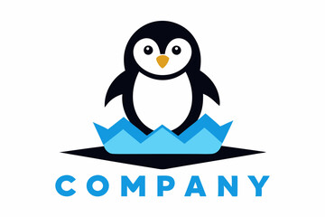 A logo with a cartoon penguin standing next to it