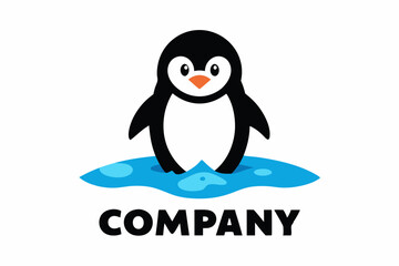 Naklejka premium A logo with a cartoon penguin standing next to it