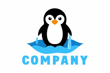 A logo with a cartoon penguin standing next to it