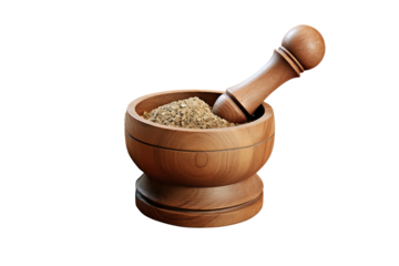high-resolution wooden pestle isolated on transparent background for culinary preparation and kitchen tool design projects featuring traditional cooking essentials and rustic kitchenware elements