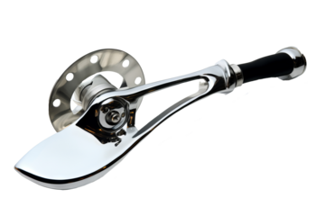 High-resolution pizza cutter isolated on transparent background for culinary tools, food preparation concepts, and modern kitchen design projects featuring sharp stainless steel blade