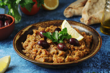 A plate with traditional Moroccan salad zaalouk
