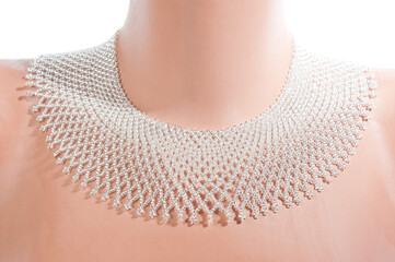 Women's necklaces made of multi-colored beads with Ukrainian national patterns.