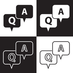 FAQ, question and answer icon vector. A black and white logo with a Q and A on it. isolated on white and black background. EPS 10