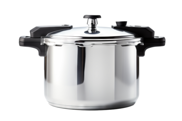 High-resolution pressure cooker isolated on transparent background for culinary illustrations, kitchen appliance designs, and cooking-themed digital projects
