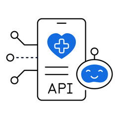 Healthcare API Services Icon Design. Representing Cloud Computing. Integration. Technology. Data Security. Vector icon (for EPS) or Transparent PNG (for PNG).