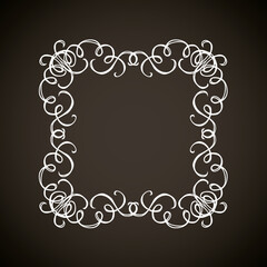 Old cute romantic book ribbon bow swirly tag swoosh element isolated on dark black board backdrop. Freehand white chalk outline drawn curly logo sketchy in artistic rustic curlicue scrawl style