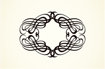 Old cute romantic book ribbon bow swirly tag swoosh element isolated on white paper card backdrop. Freehand black ink pen outline drawn curly corner sketchy in artistic rustic curlicue scrawl style