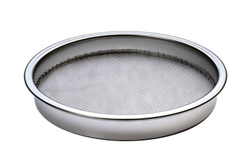 High-quality stainless steel sieve with fine mesh isolated on transparent background, perfect for culinary arts, baking projects, and professional kitchen tools design.