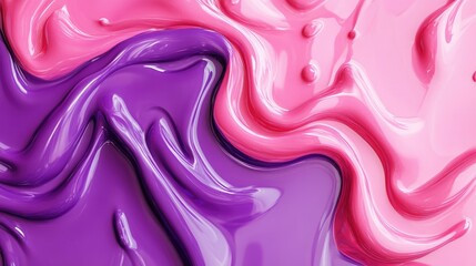 Obraz premium 3D Rendering of Violet Abstract Graphic Drips and Pink Fluid Ripples with Purple Acrylic Water Brush and Coral Magenta Artistic Flow