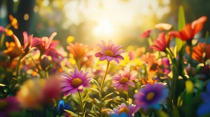 Vibrant flowers blooming in sunlight
