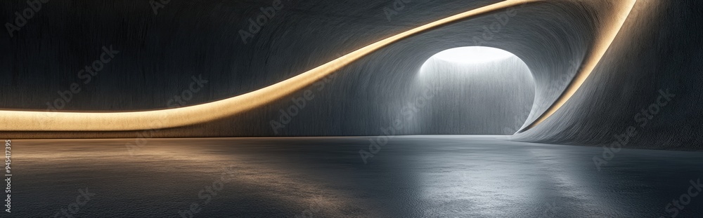 Poster 3d rendering of an empty dark abstract concrete room with a smooth interior and illuminated features